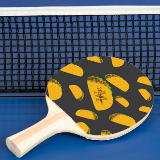 Cool and fun yummy taco pattern Monogram Ping Pong Paddle