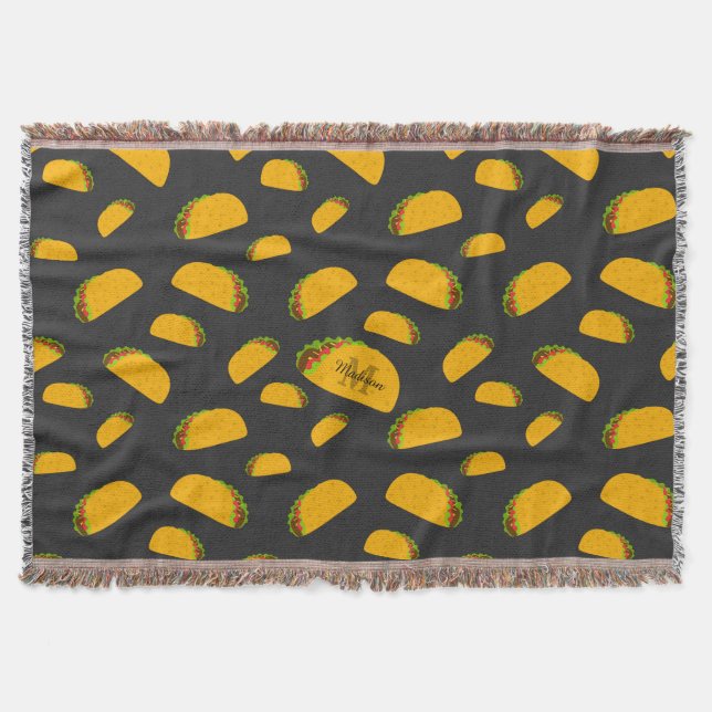 Cool and fun yummy taco pattern Monogram Throw Blanket (Front)