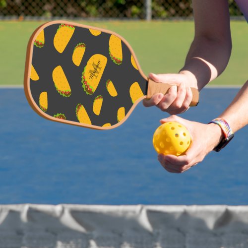 Cool and fun yummy taco pattern Monogram Water Bot Pickleball Paddle