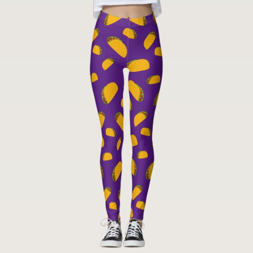 Cool and fun yummy taco pattern purple leggings