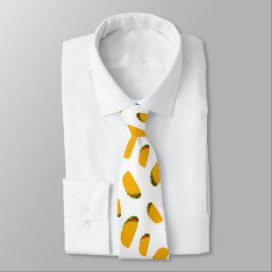 Cool and fun yummy taco pattern white neck tie