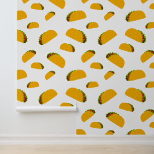 Cool and fun yummy taco pattern white wallpaper 