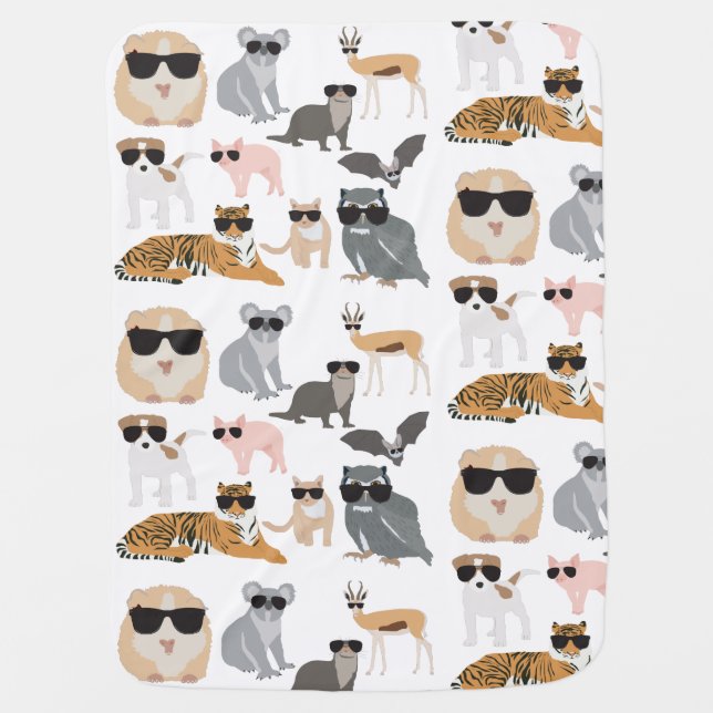 Cool and Funny Animals Wearing Sunglasses Baby Blanket (Front)