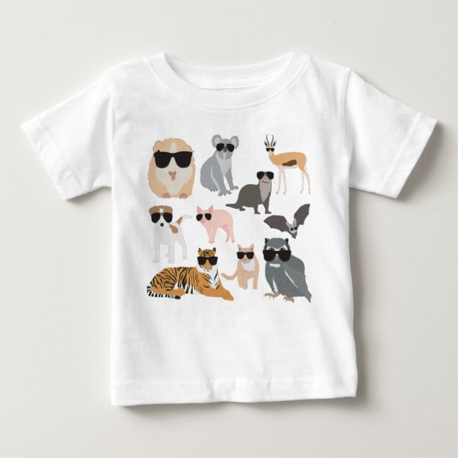 Cool and Funny Animals Wearing Sunglasses Baby T-Shirt (Front)