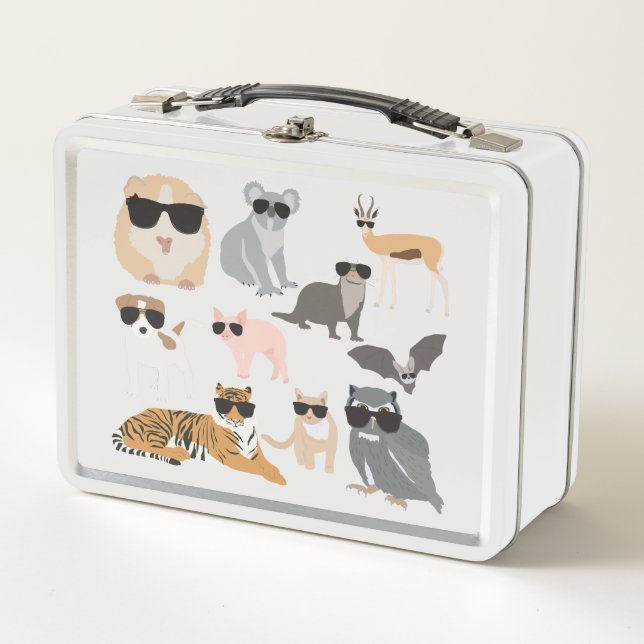 Cool and Funny Animals Wearing Sunglasses Metal Lunch Box (Front)