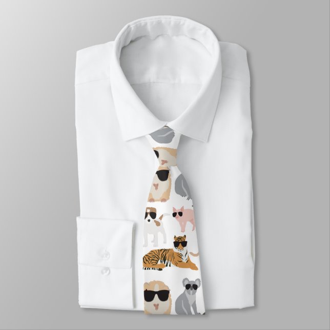Cool and Funny Animals Wearing Sunglasses Neck Tie (Tied)