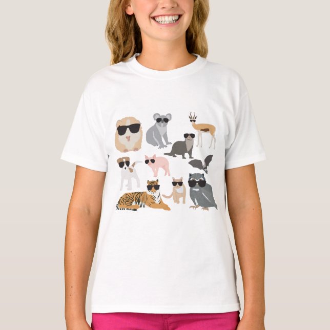 Cool and Funny Animals Wearing Sunglasses T-Shirt (Front)