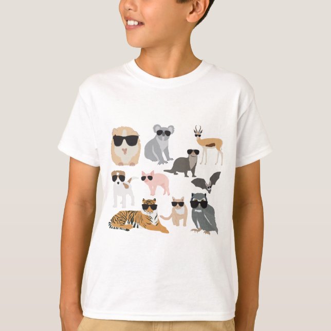 Cool and Funny Animals Wearing Sunglasses T-Shirt (Front)