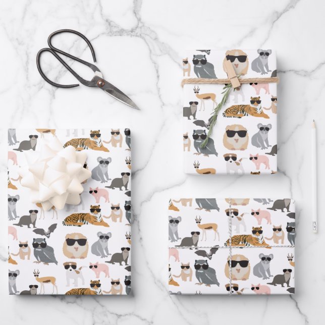 Cool and Funny Animals Wearing Sunglasses Wrapping Paper Sheets (Front)