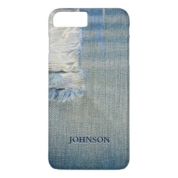Cool And Funny Blue Jean Threads Custom Monogram Iphone 8 Plus/7 Plus Case by CityHunter at Zazzle