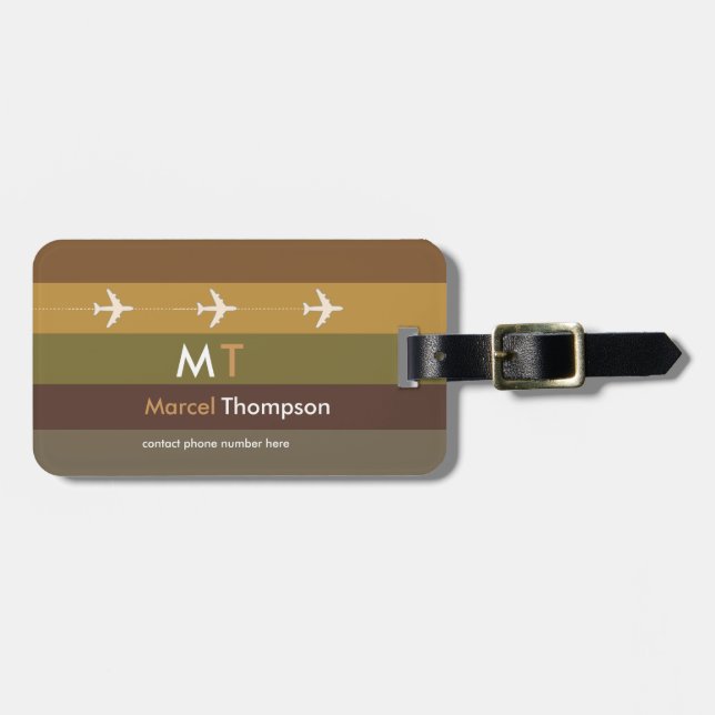 cool and modern  brown airplane travel luggage tag (Front Horizontal)