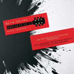 Cool and Modern Music Teacher Red Color Mini Business Card