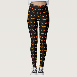 Cool and scary Jack O'Lantern face Halloween Black Leggings