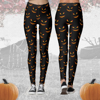Cool and scary Jack O'Lantern face Halloween Black Leggings