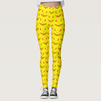 Cool and scary Jack OLantern face Halloween yellow Leggings