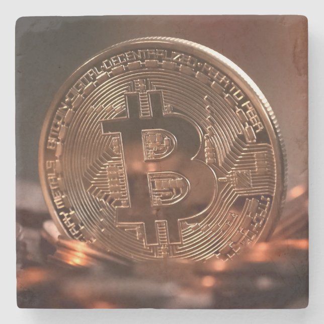 Cool and Shiny Bitcoin Stash Stone Coaster (Front)