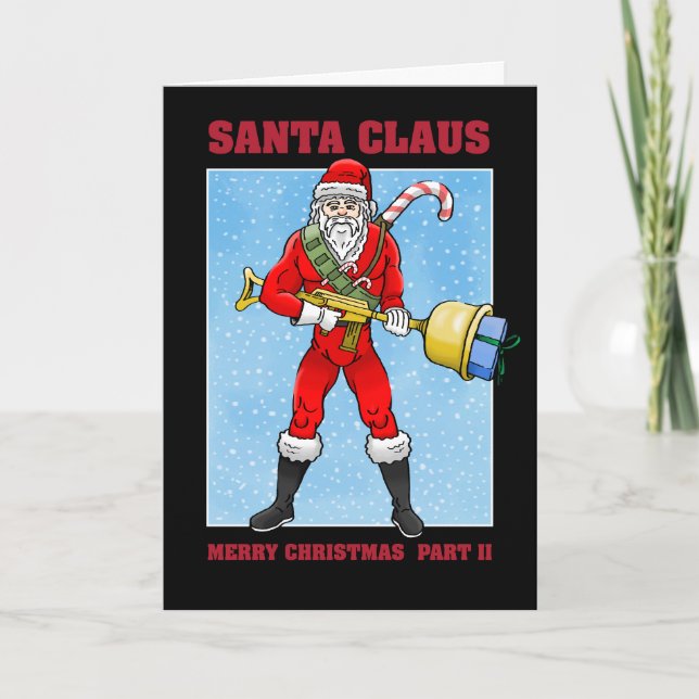 Cool and Tough Santa Claus Holiday Card (Front)