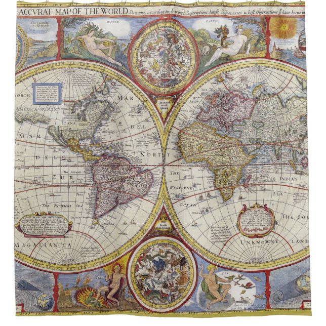Cool and Unique Vintage Old World Map Shower Curtain (Front)