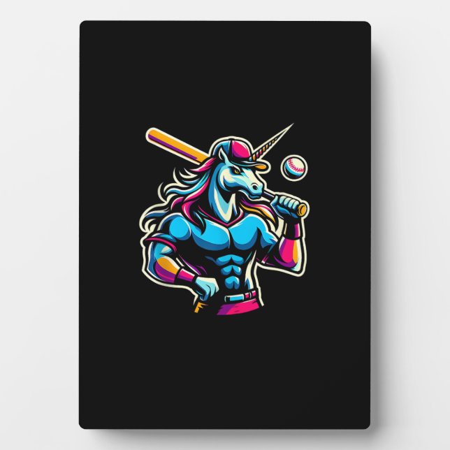 Cool Angry Unicorn Playing Baseball Ball Bat Baseb Plaque (Front)