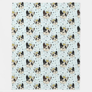 Cool Animal Pattern - Cute Bull Dog with Crown 1 Fleece Blanket