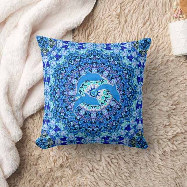 Cool Animal Pattern - Mandala Dolphins 1 Throw Pillow (Blanket)