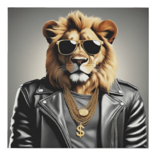 Cool Animal Wearing Sunglasses And Leather Jacket Faux Canvas Print