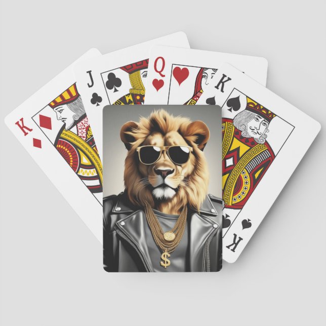 Cool Animal With A Leather Jacket And Sunglasses Poker Cards (Back)