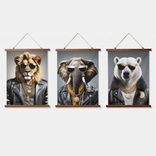 Cool Animal With Sunglasses And A Leather Jacket Hanging Tapestry