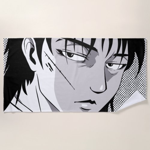 Cool anime boy face design beach towel