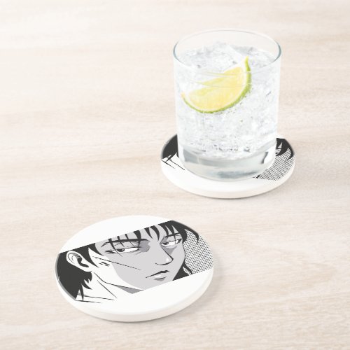 Cool anime boy face design coaster