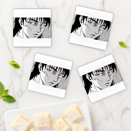 Cool anime boy face design coaster set