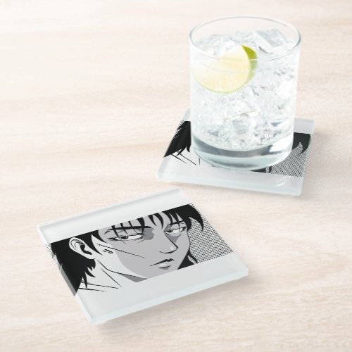 Cool anime boy face design glass coaster