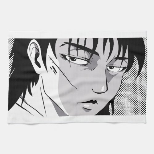 Cool anime boy face design kitchen towel