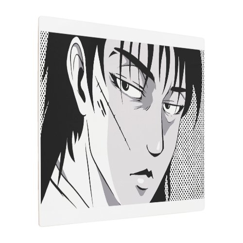 Cool anime boy face design metal print