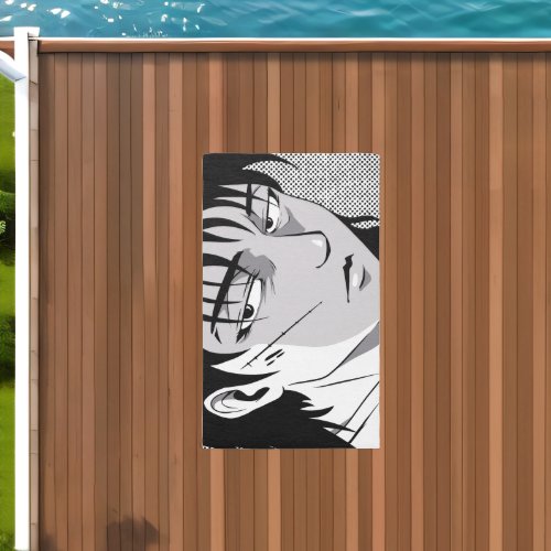 Cool anime boy face design outdoor rug