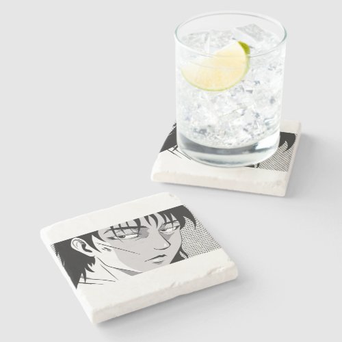 Cool anime boy face design stone coaster