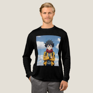 Cool Anime Boy with Blue Eyes and Yellow Jacket – Tri-Blend Shirt