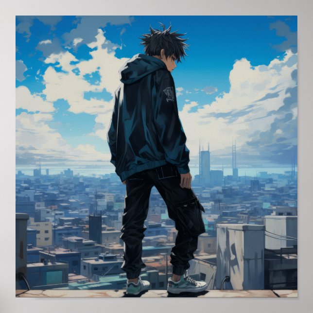Cool Anime Character with Baggy Black Pants and Bl Poster (Front)