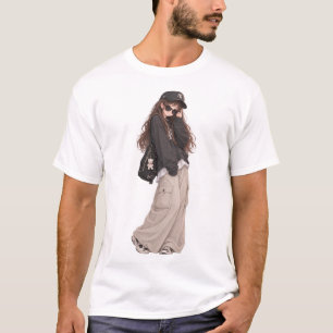 Cool Anime Girl in Streetwear Oversized Fashion T-Shirt