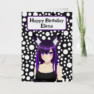 Cool Anime Girl with Purple Hair and Eyes Birthday Foil Greeting Card