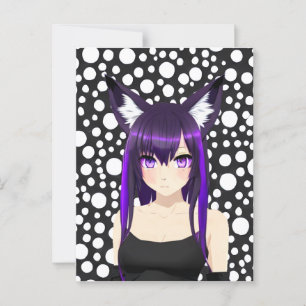 Cool Anime Girl with Purple Hair and Eyes Birthday Postcard