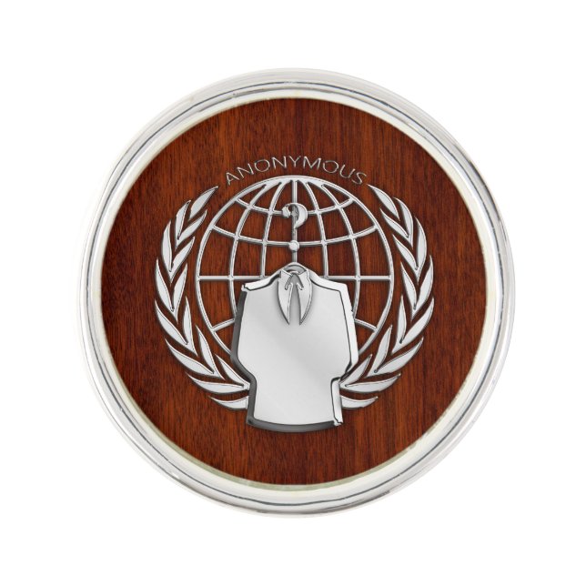 Cool ANONYMOUS Logotype Chrome on Mahogany Print Pin (Front)