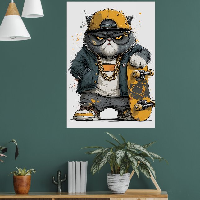 Cool Anthropomorphic Cat in Hip Hop Attire Poster (Living Room 1)