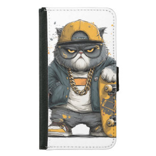 Cool Anthropomorphic Cat in Hip Hop Attire Samsung Galaxy S5 Wallet Case