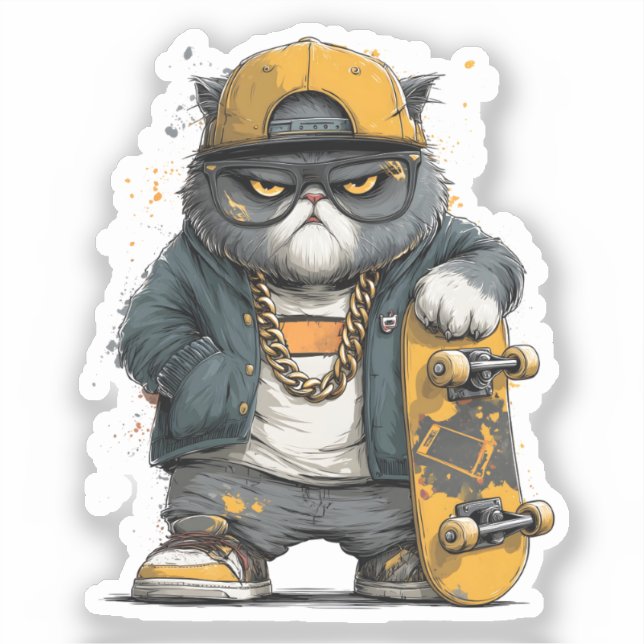 Cool Anthropomorphic Cat in Hip Hop Attire Sticker (Front)