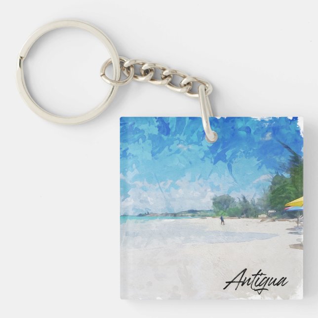 Cool Antigua Caribbean Island Panorama View Keychain (Front)
