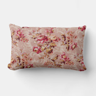 Cool antique Damask floral pattern in pink Vintage Lumbar Pillow