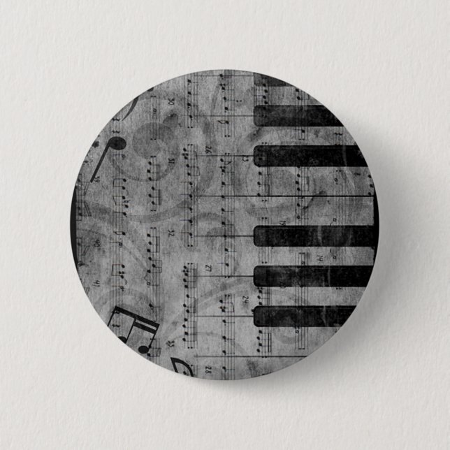 Cool antique grunge effect piano music notes button (Front)