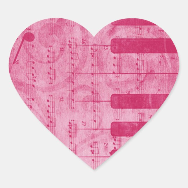 Cool antique grunge effect piano music notes heart sticker (Front)