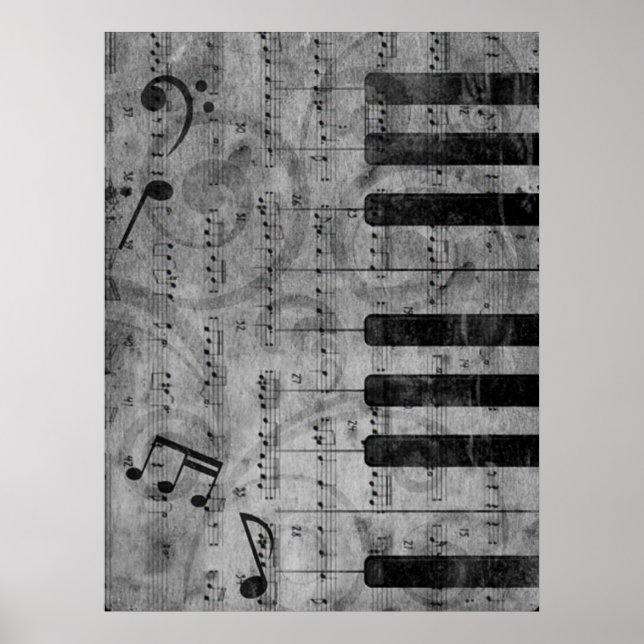 Cool antique grunge effect piano music notes poster (Front)